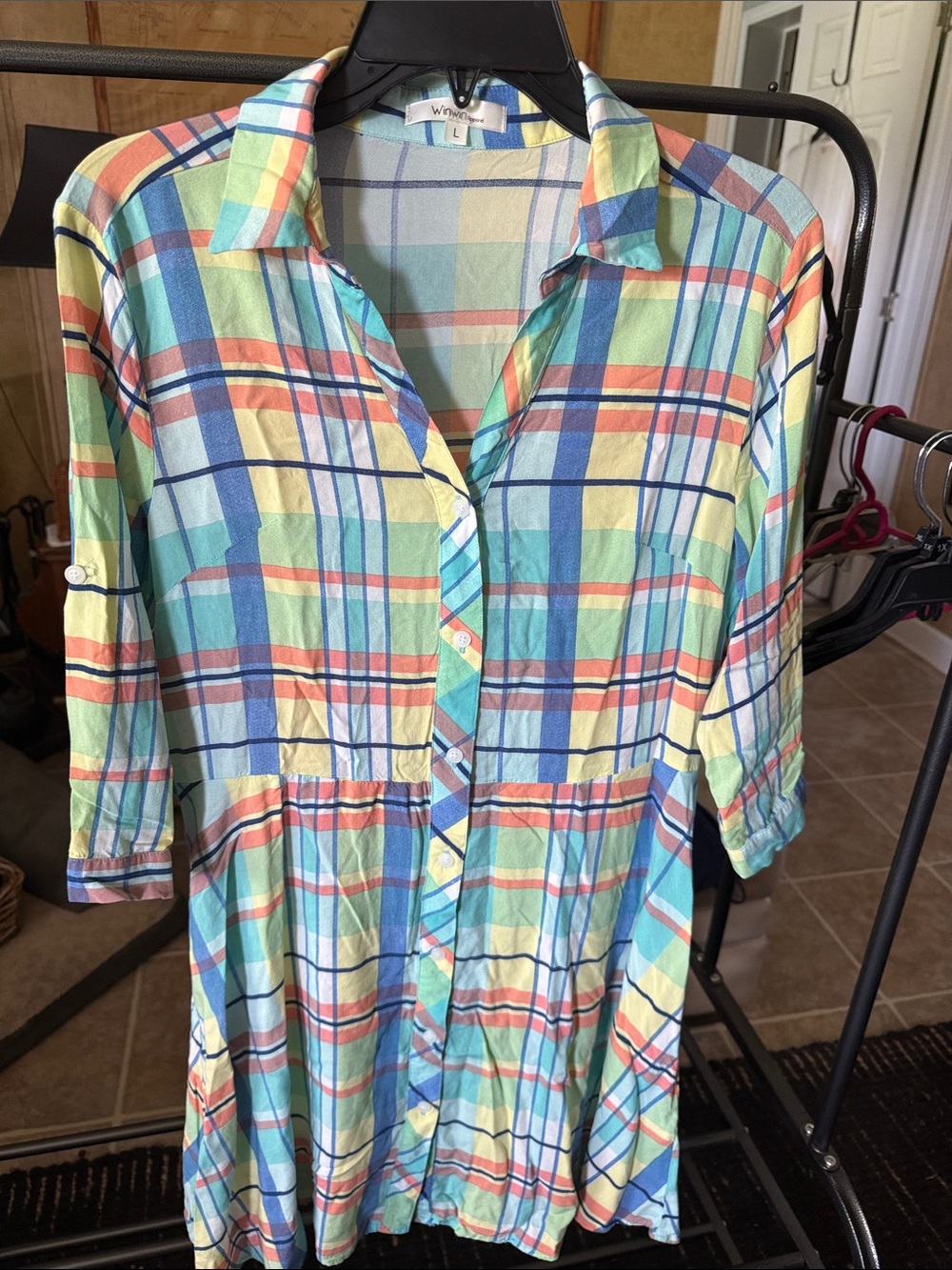 WinWin Pastel Plaid Midi Dress in Blue, Yellow, Green, Coral 0058